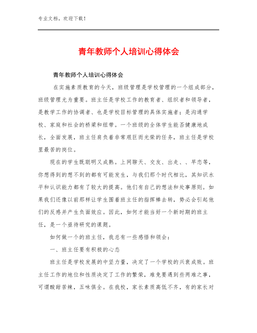 最新青年教师个人培训心得体会范文9篇文档汇编