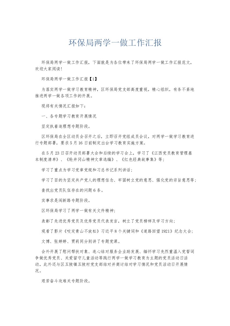 总结报告环保局两学一做工作汇报