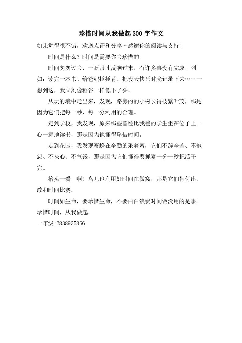 珍惜时间从我做起300字作文