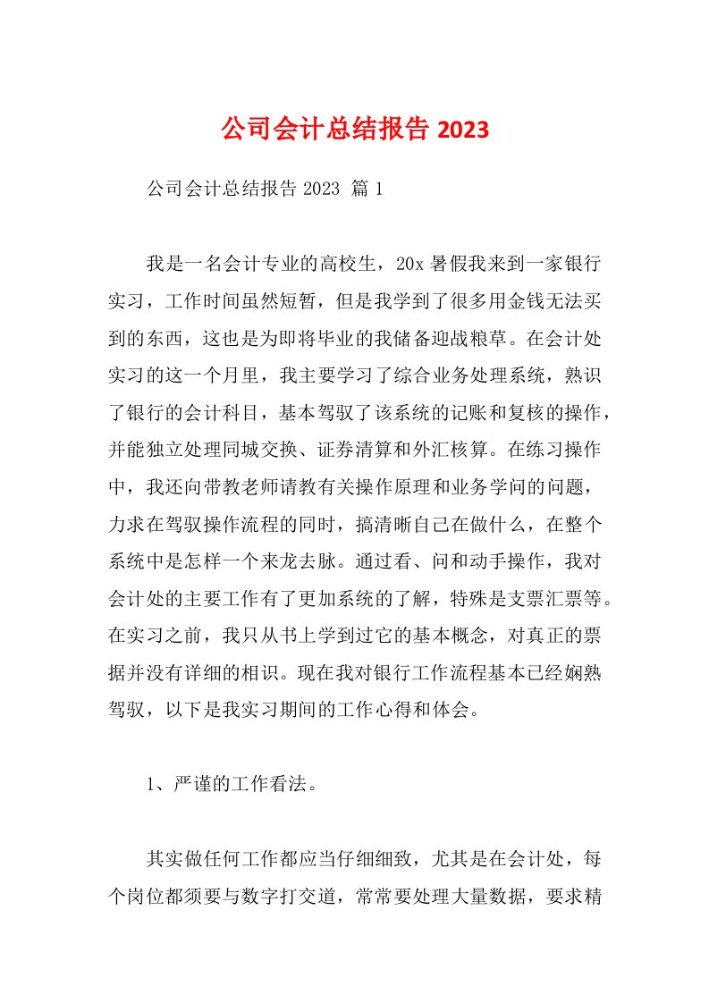 公司会计总结报告2023