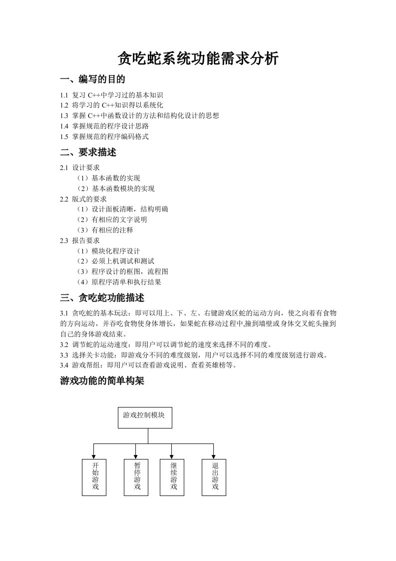 贪吃蛇系统功能分析