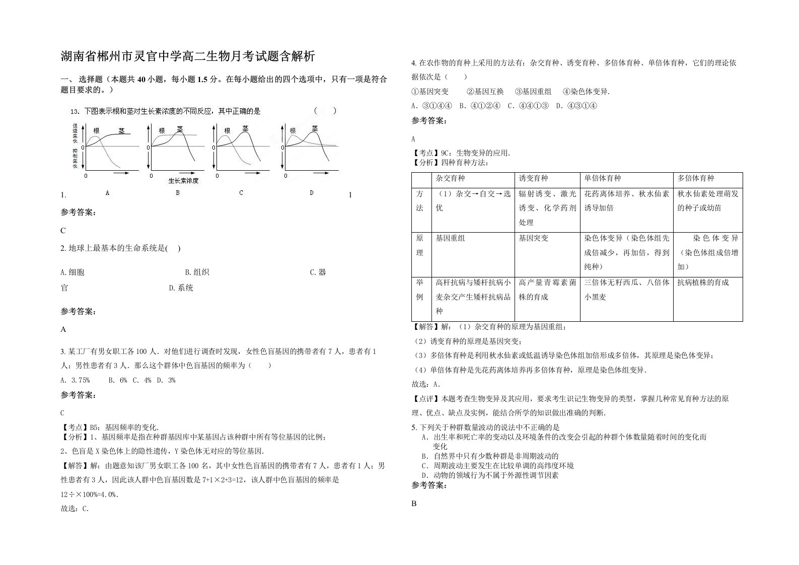 湖南省郴州市灵官中学高二生物月考试题含解析