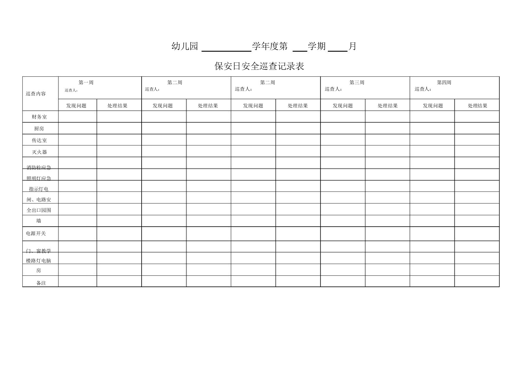 幼儿园保安日安全巡查记录表