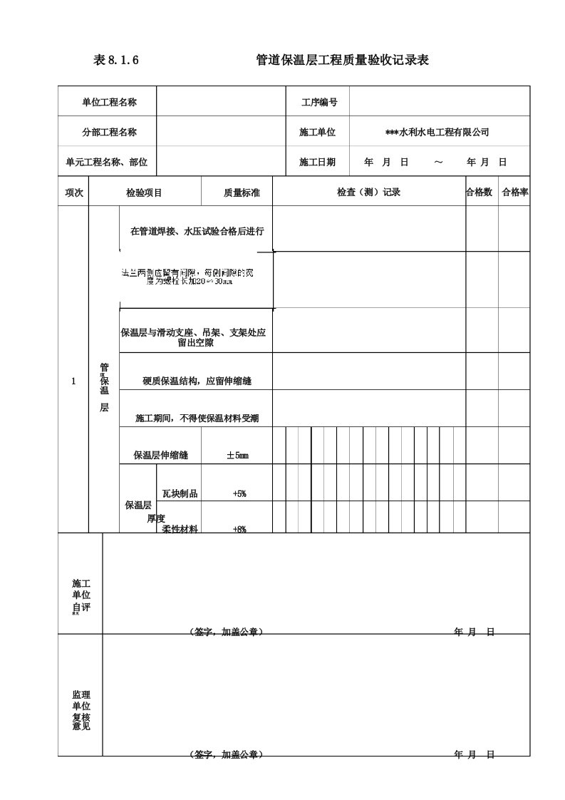 管道保温层工程质量验收记录表