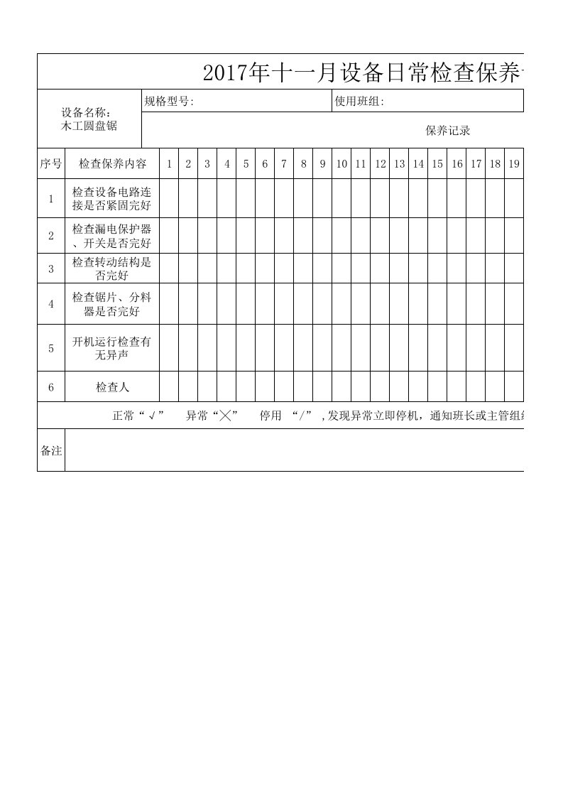 圆盘锯点检表