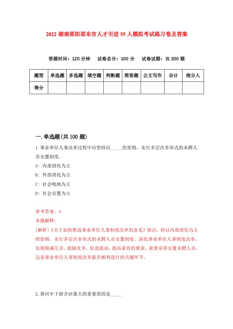 2022湖南邵阳邵东市人才引进55人模拟考试练习卷及答案第7卷