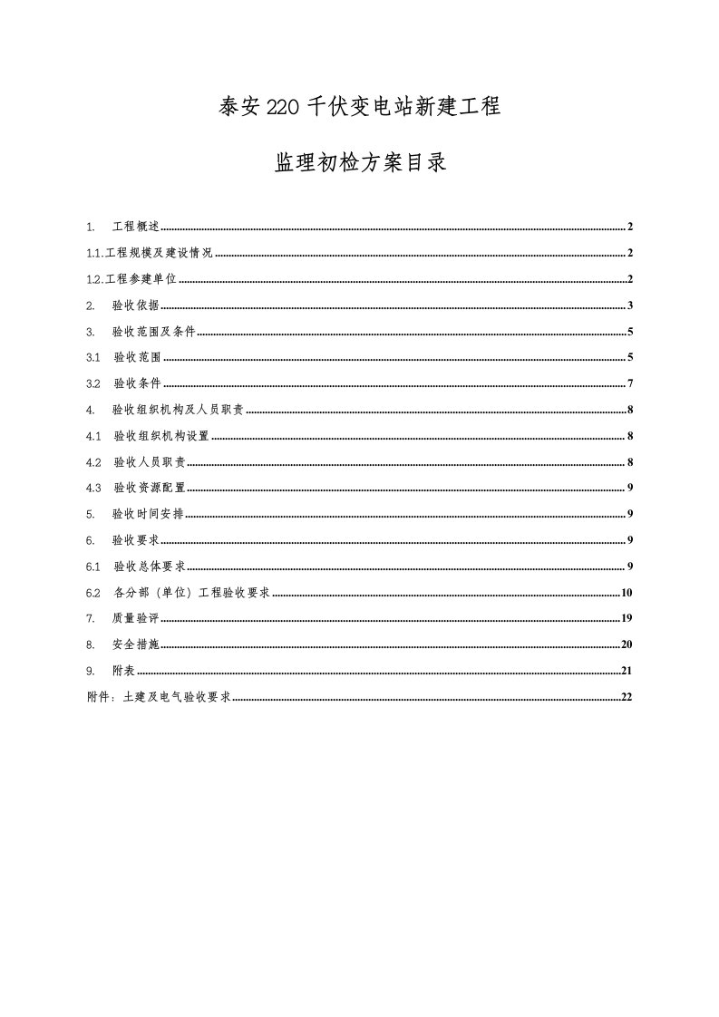 工程监理-泸州泰安220千伏变电站新建工程竣工投运前监理初检方案定稿