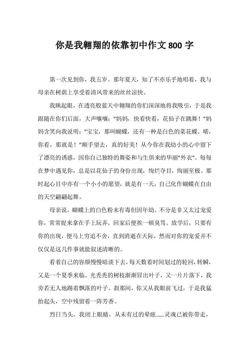 你是我飞翔的依靠初中作文800字