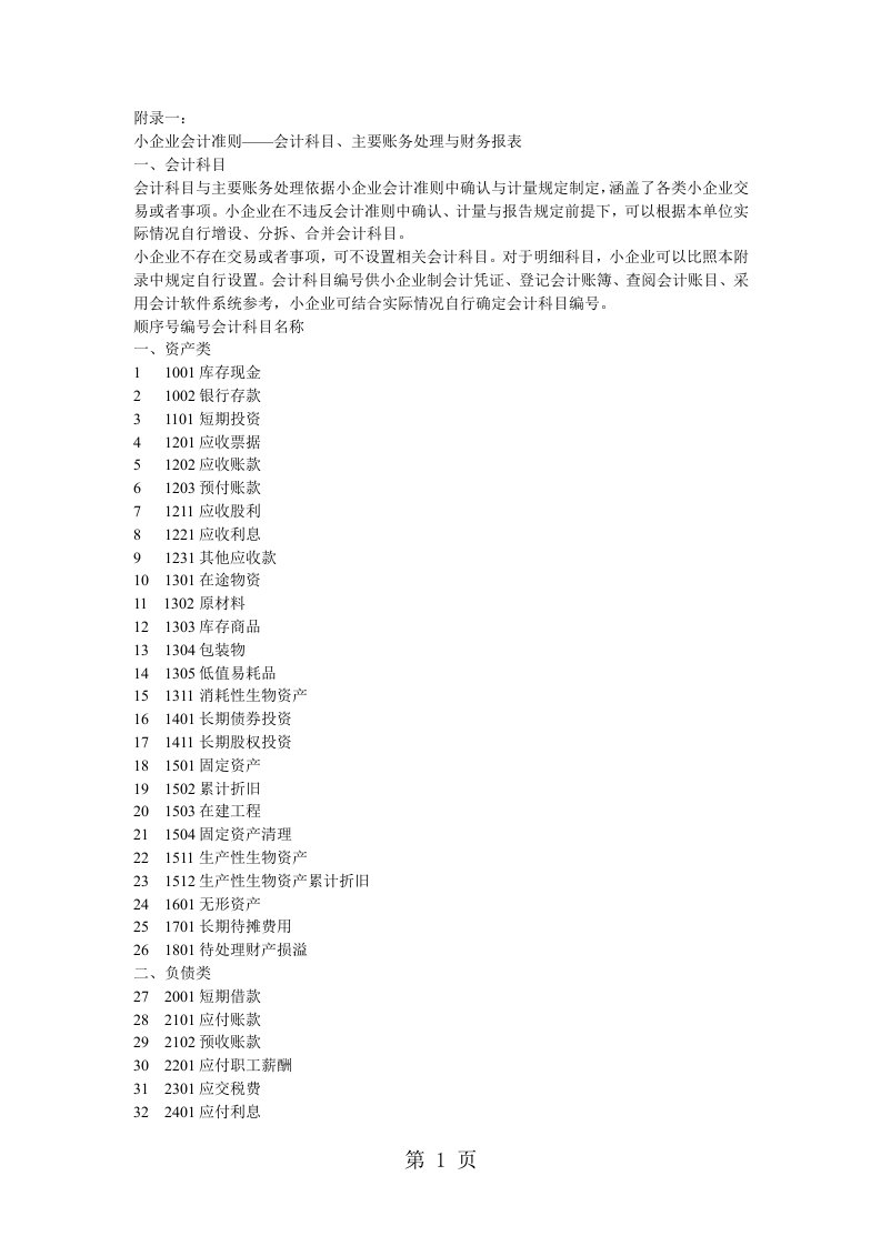 2019年小企业会计准则——会计科目、主要账务处理和财务报表