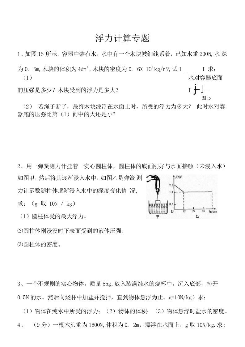 八年级物理浮力计算题