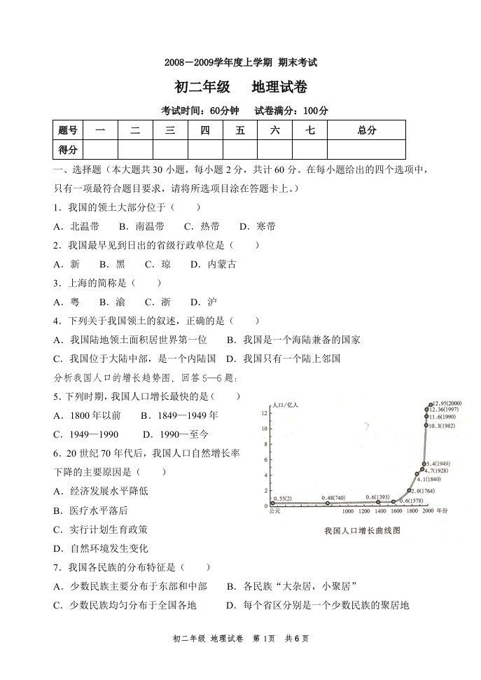 八年级地理上总复习题