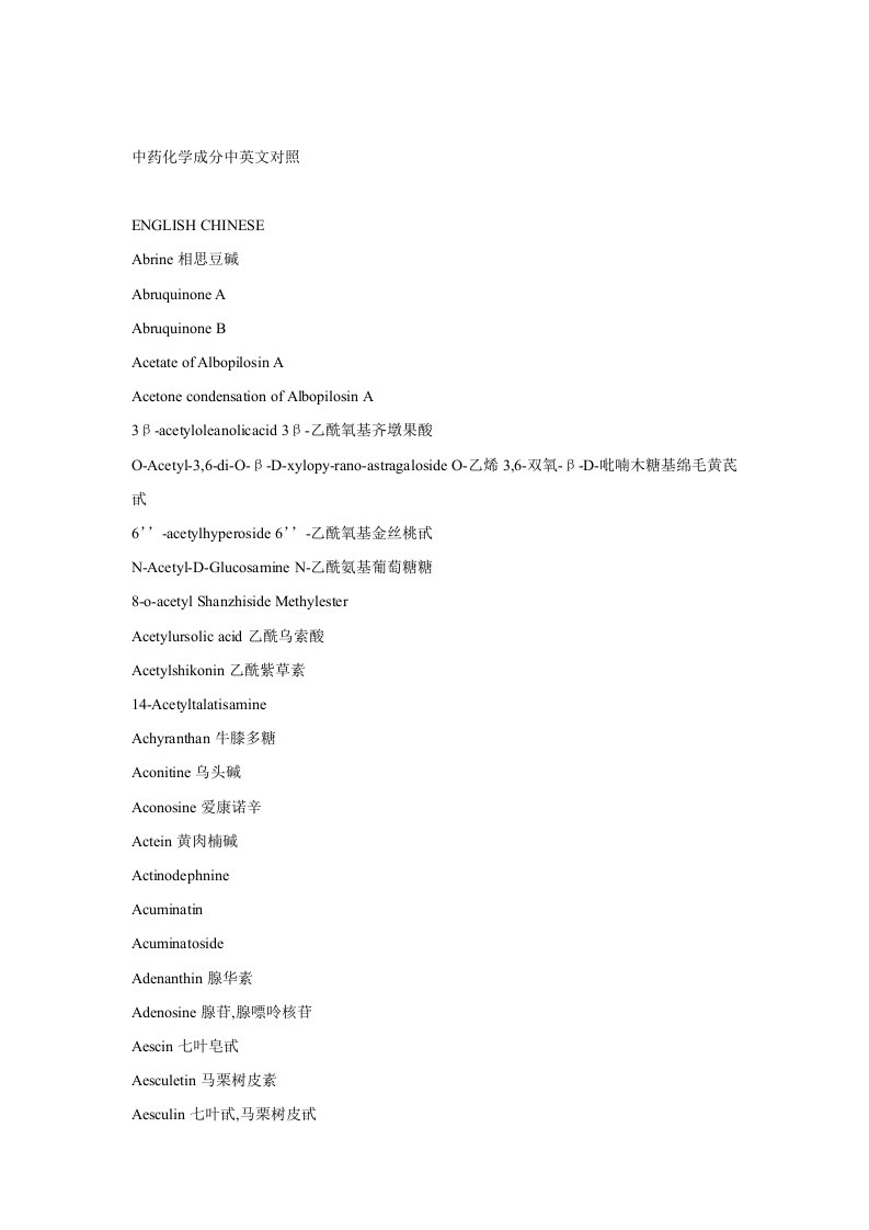 医疗行业-中药化学成分中英文对照