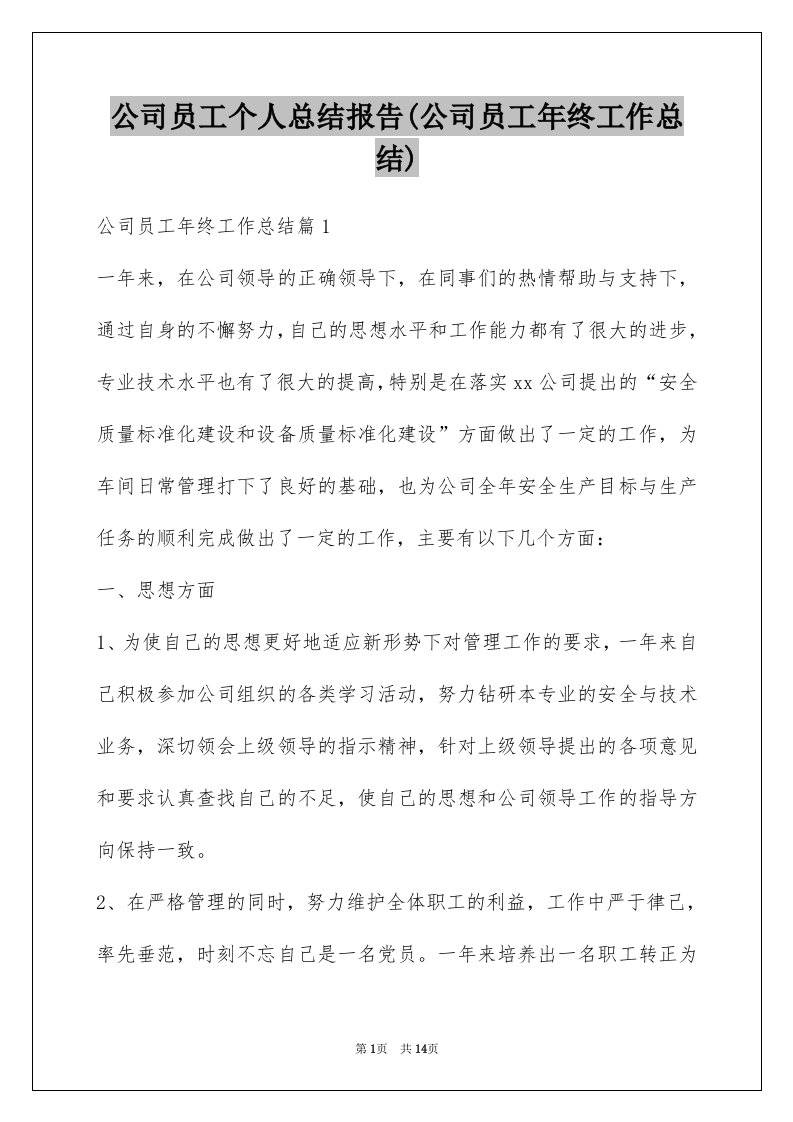 公司员工个人总结报告(公司员工年终工作总结)