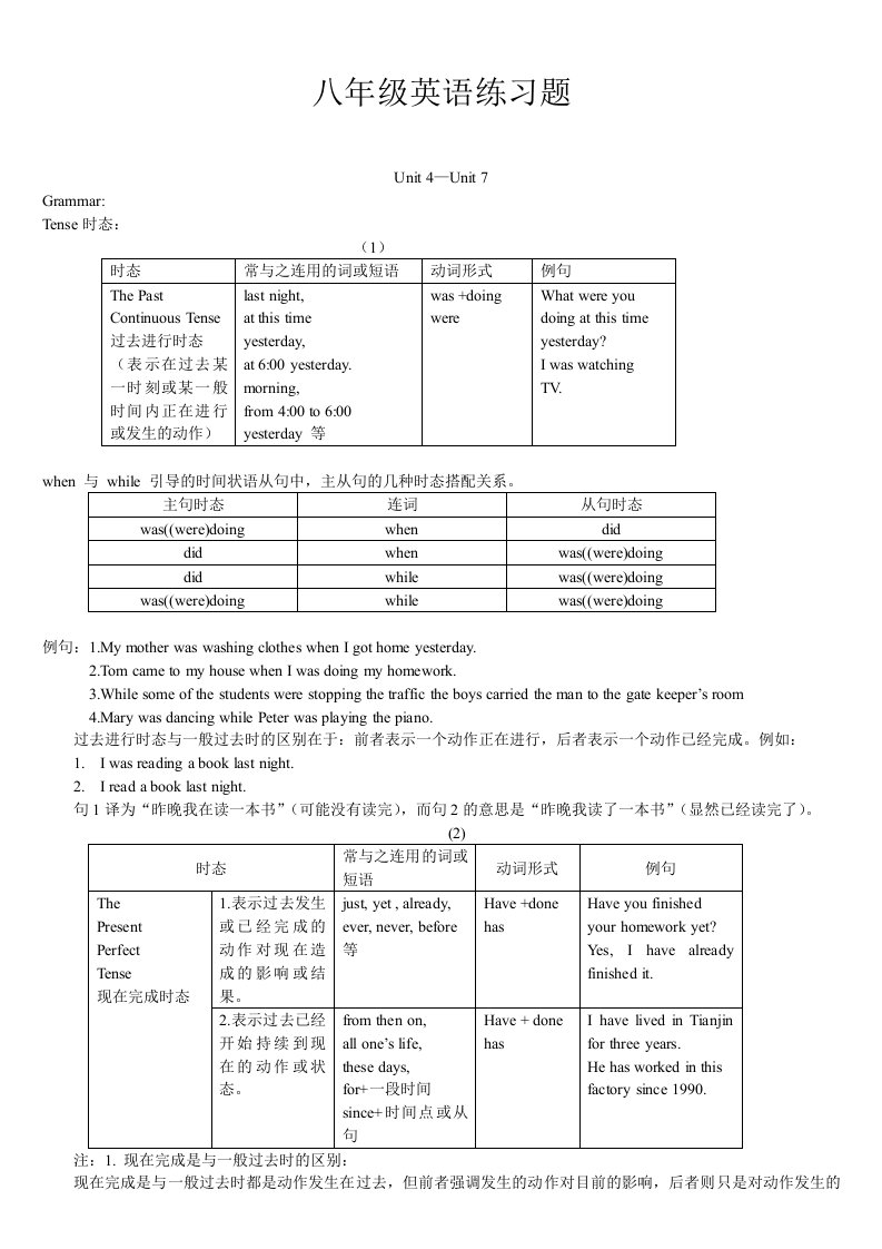 八年级英语练习题