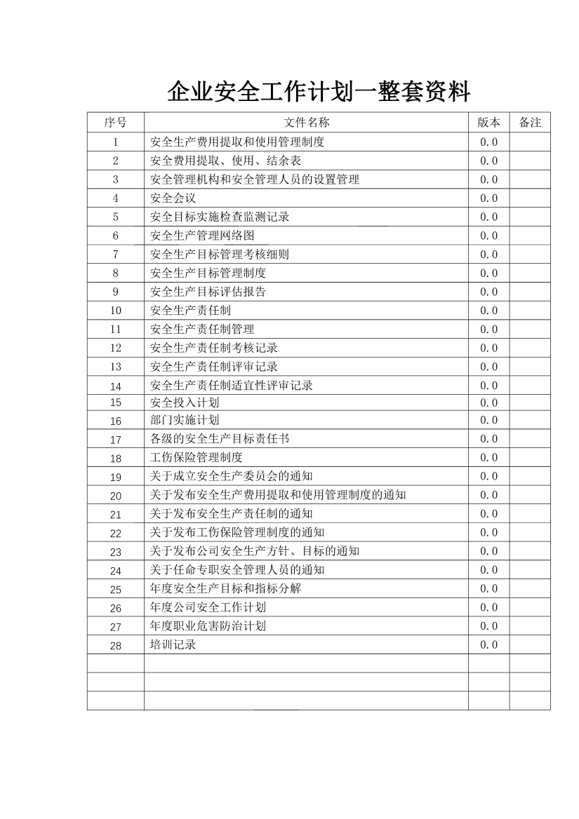 企业安全工作计划整套资料