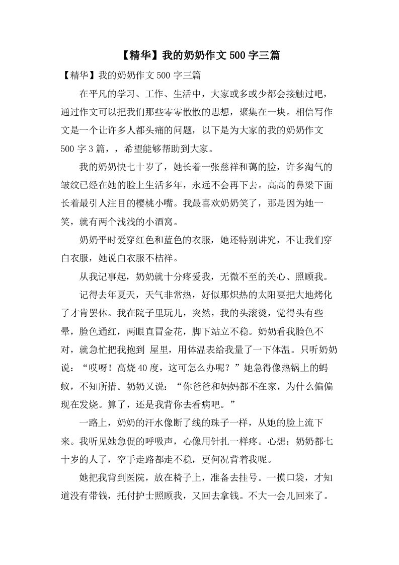 我的奶奶作文500字三篇