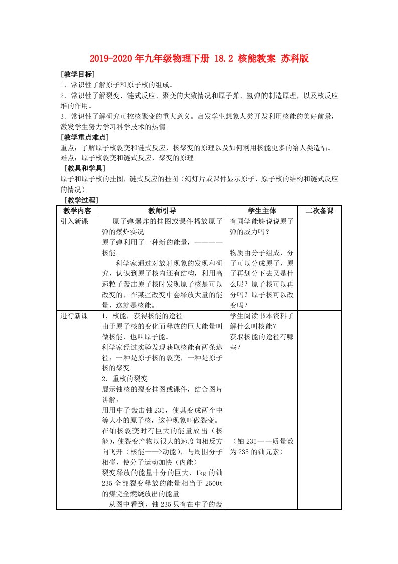 2019-2020年九年级物理下册