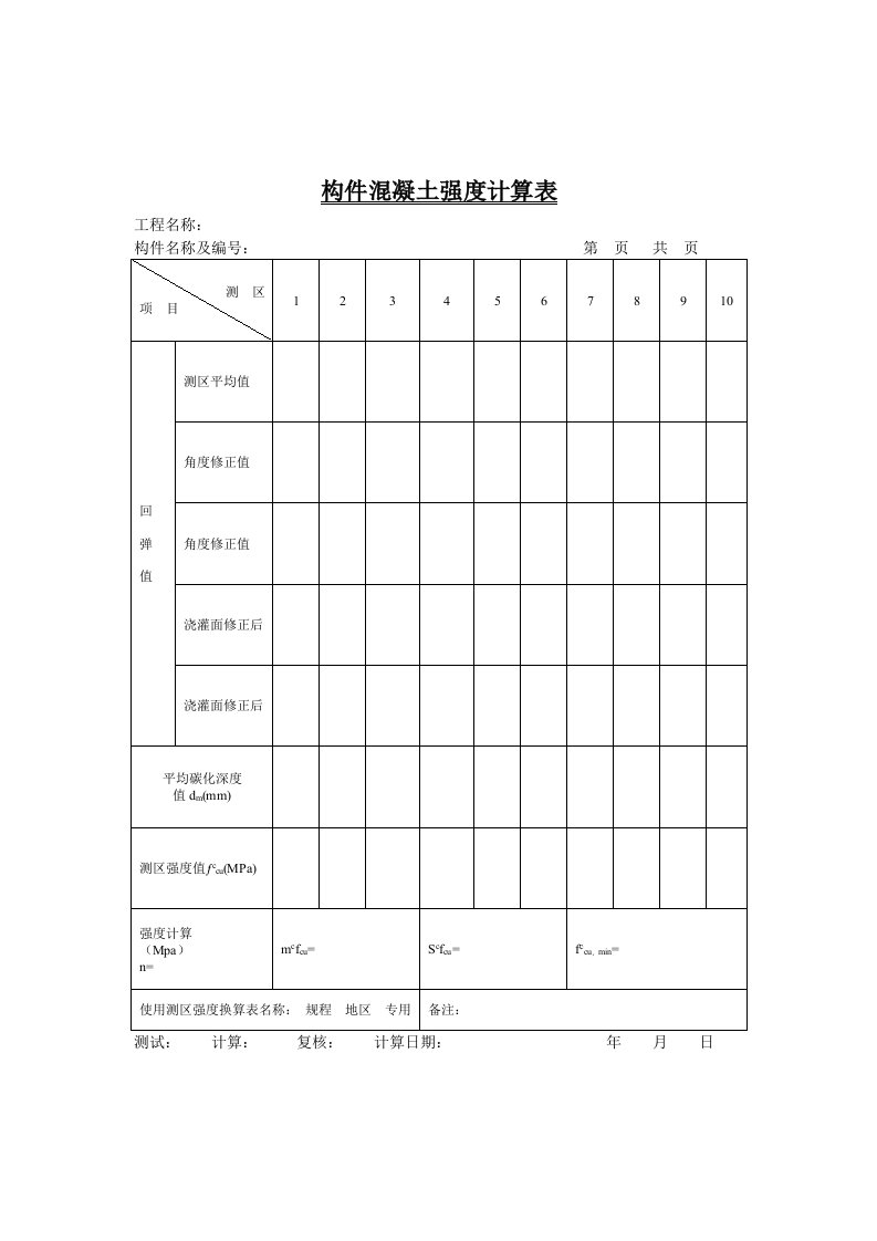 构件溷凝土强度计算表