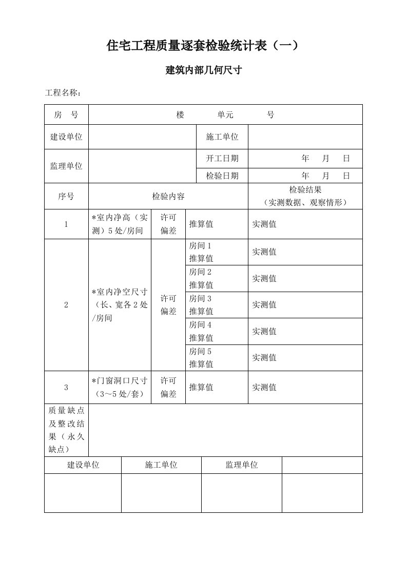 住宅工程质量逐套检验记录表深圳.4月版样稿