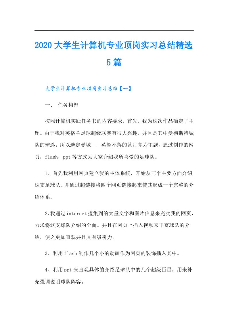 大学生计算机专业顶岗实习总结精选5篇