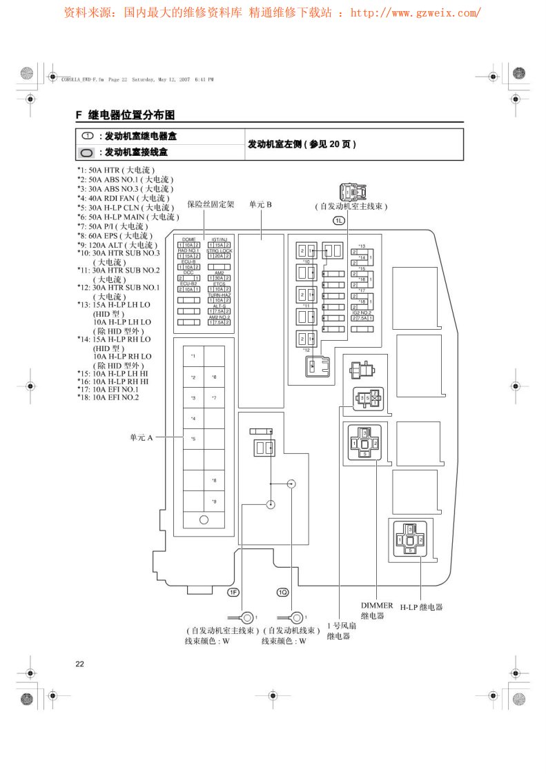 丰田卡罗拉发动机电路部分技术资料