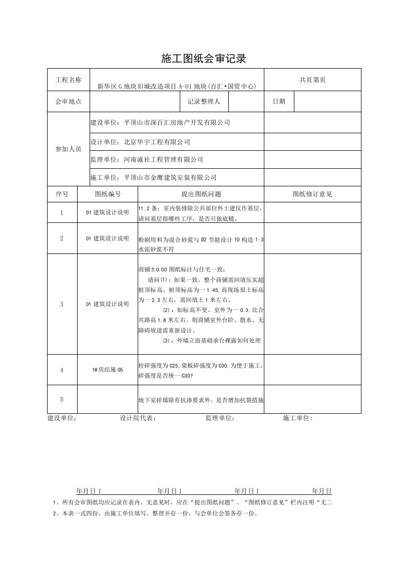 图纸会审记录表格