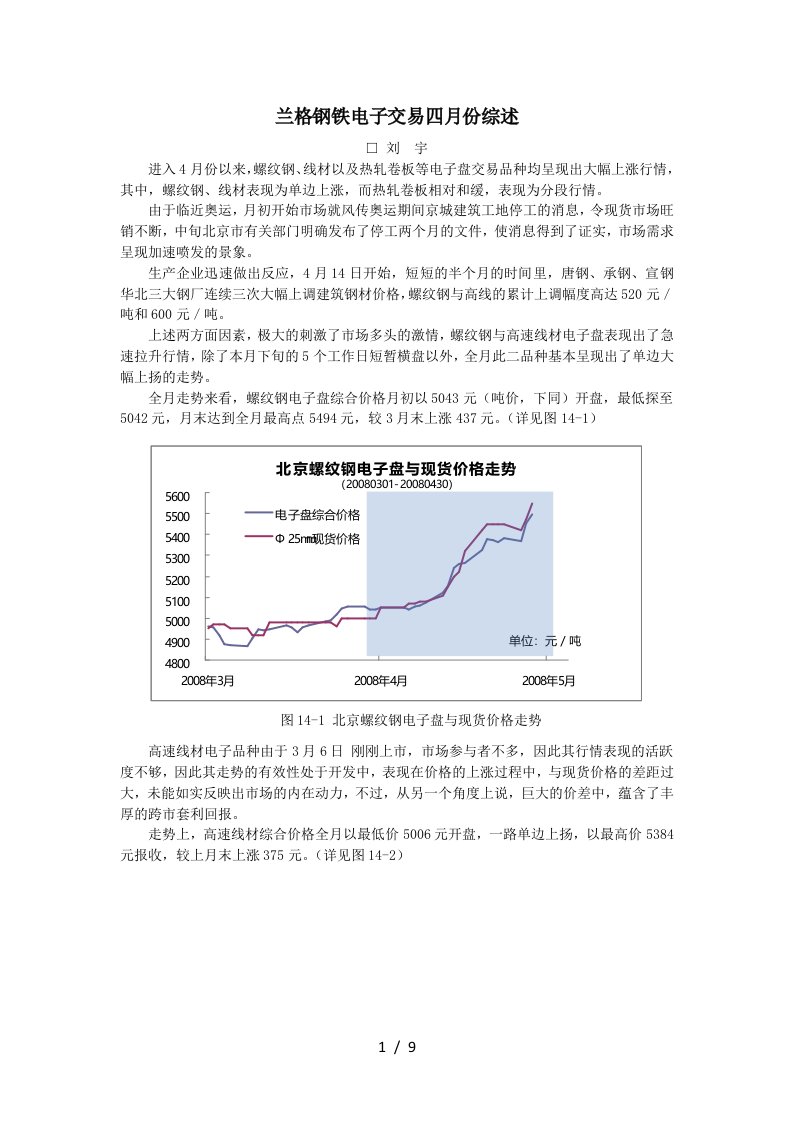 兰格钢铁电子交易四月份综述