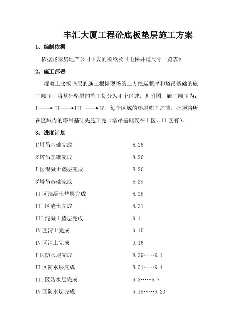 丰汇大厦砼垫层施工方案