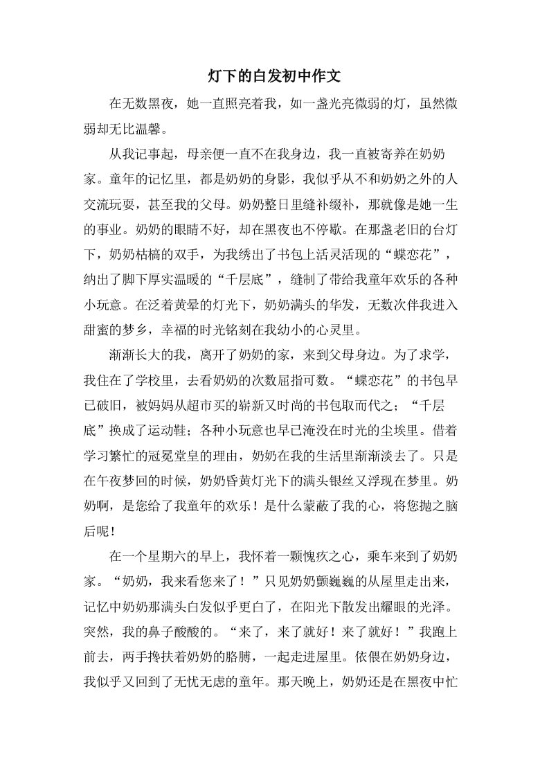 灯下的白发初中作文