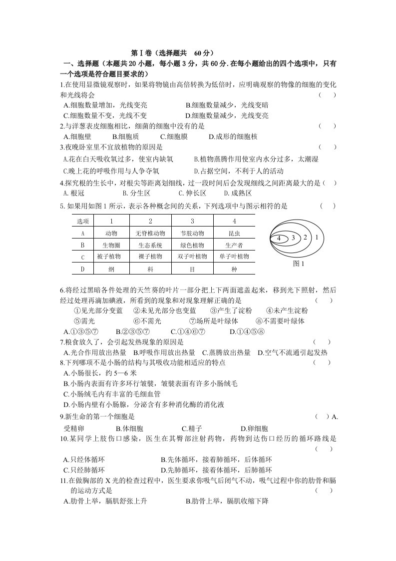 人教版八年级生物结业考试模拟题(2套,附答案)