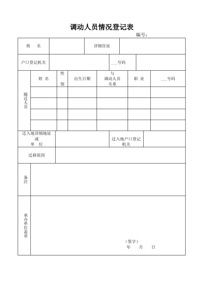 调动人员情况登记表