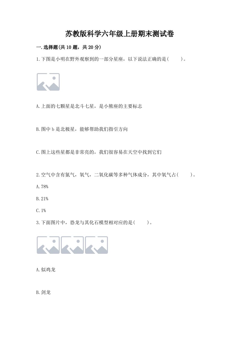 苏教版科学六年级上册期末测试卷精品及答案