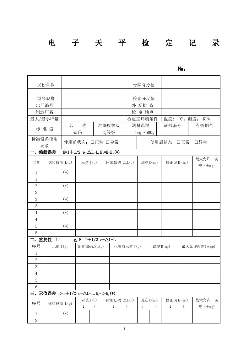 电子天平检定记录