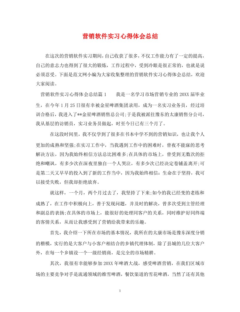 精编营销软件实习心得体会总结