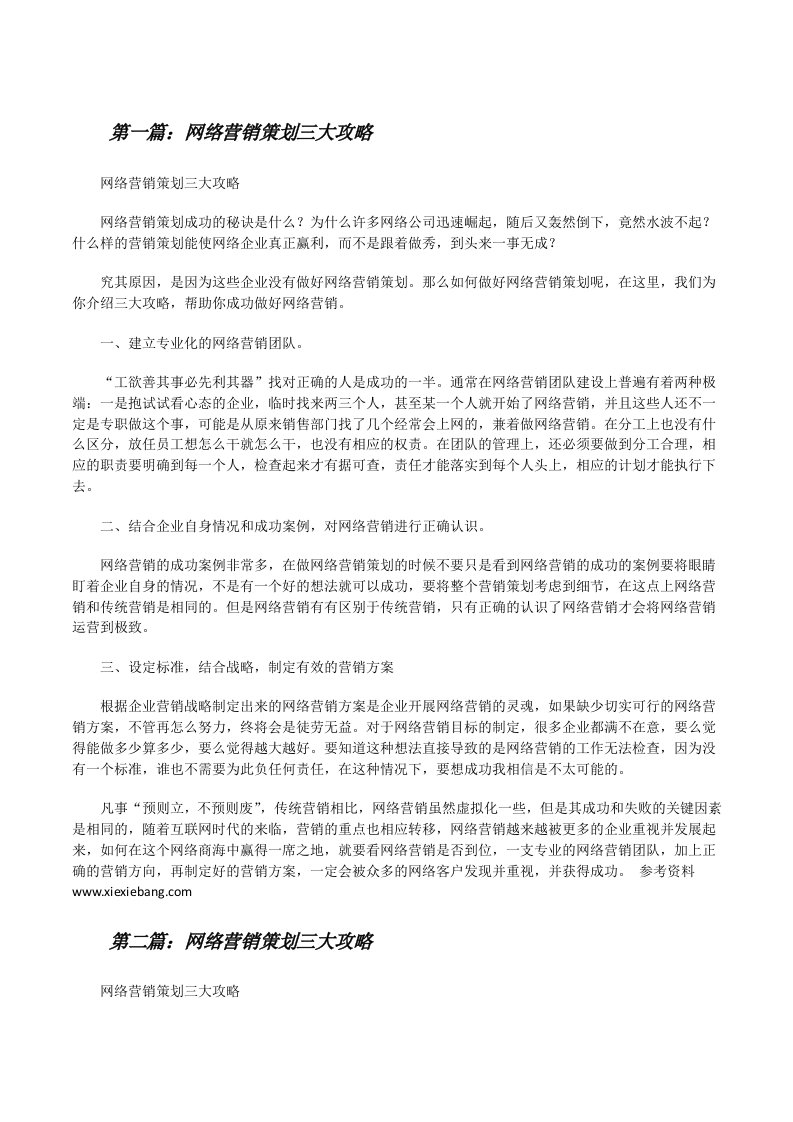 网络营销策划三大攻略[修改版]