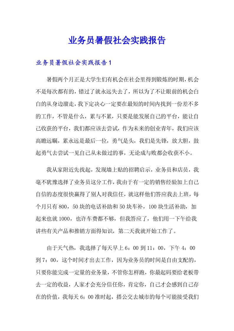 业务员暑假社会实践报告