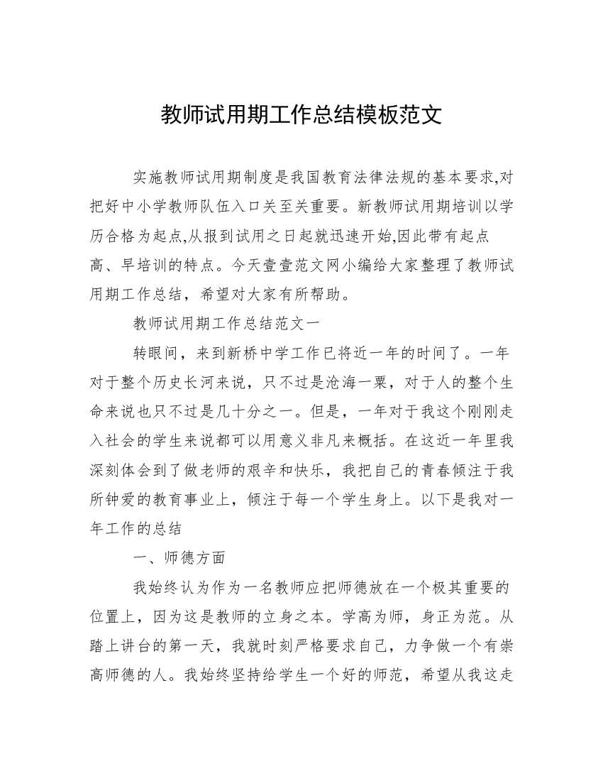 教师试用期工作总结模板范文