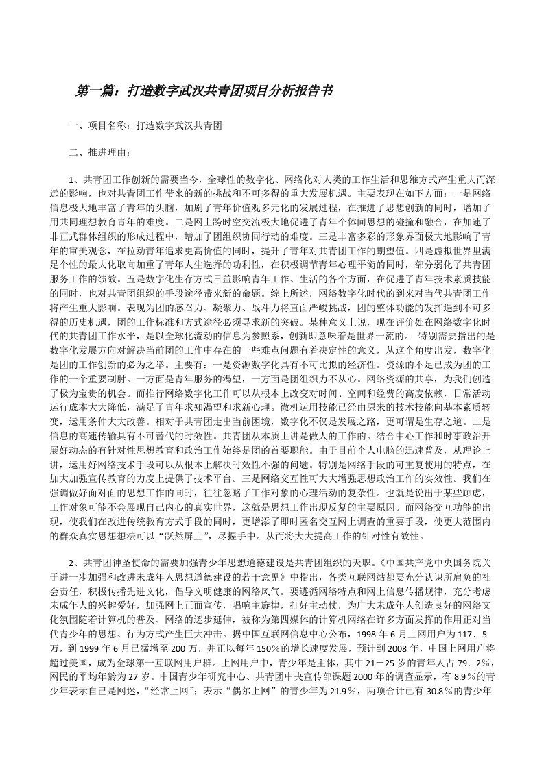 打造数字武汉共青团项目分析报告书（五篇范文）[修改版]