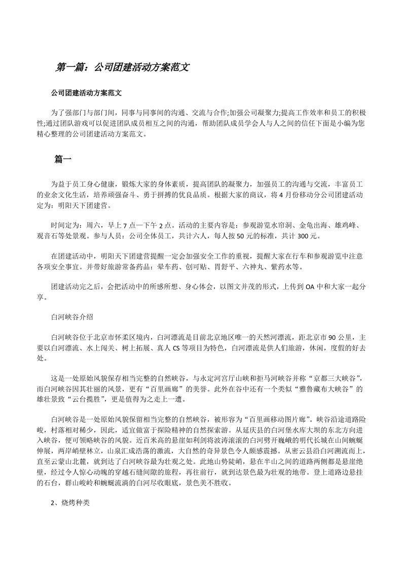 公司团建活动方案范文（样例5）[修改版]