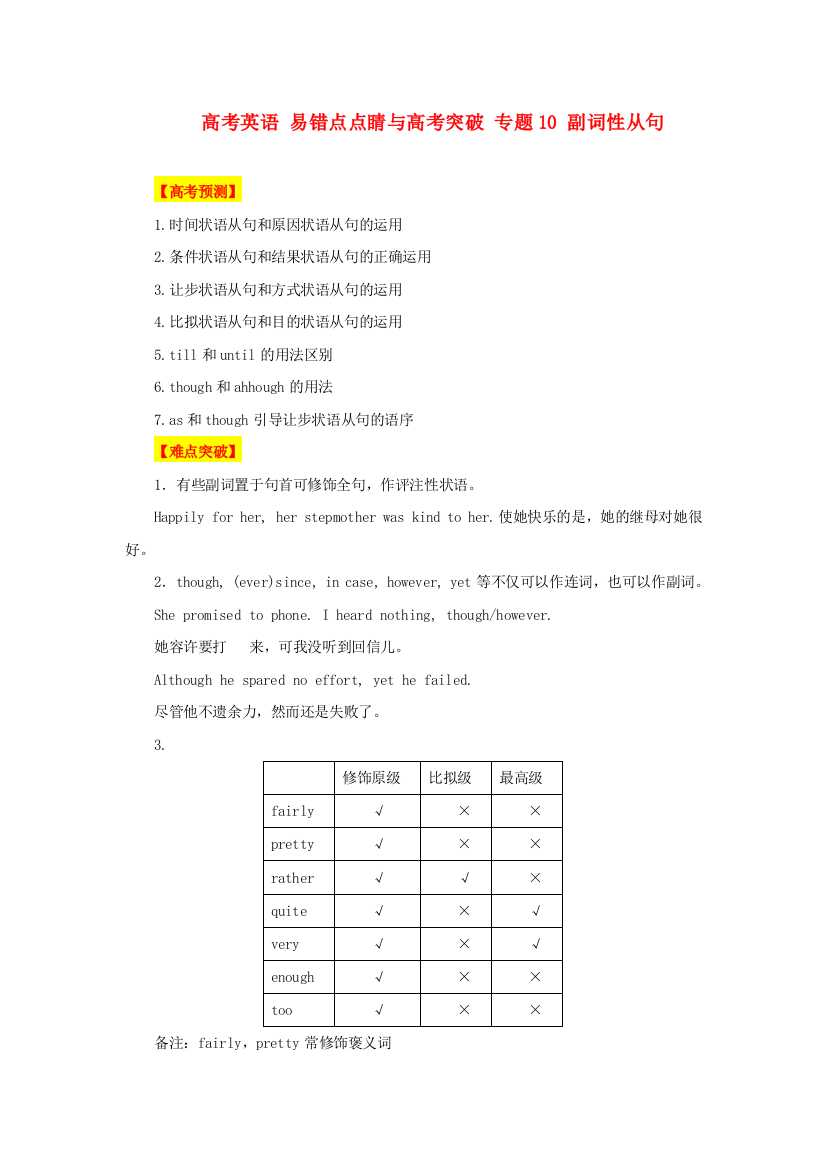 （整理版高中英语）高考英语专题10副词性从句