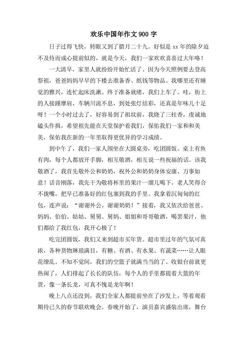 欢乐中国年作文900字