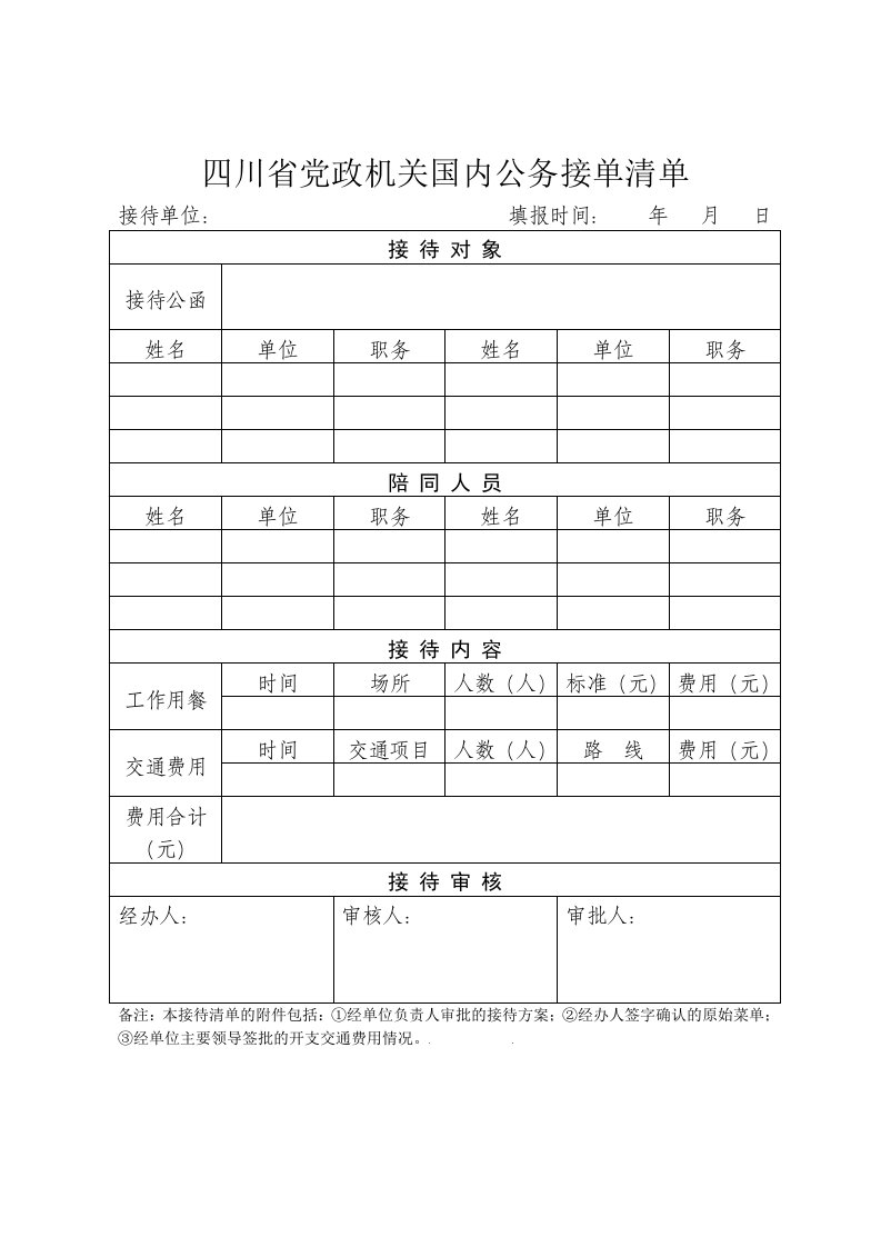 四川省党政机关国内公务接待清单表