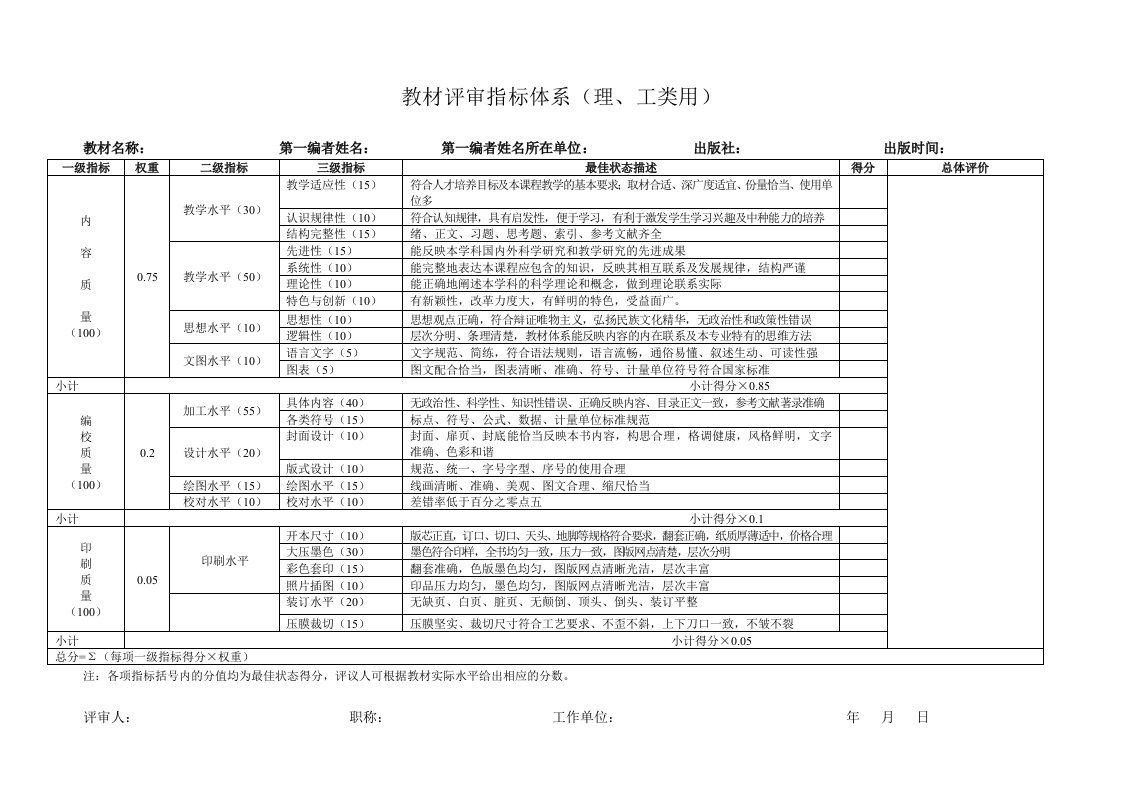 教材评审指标体系(理、工类用)