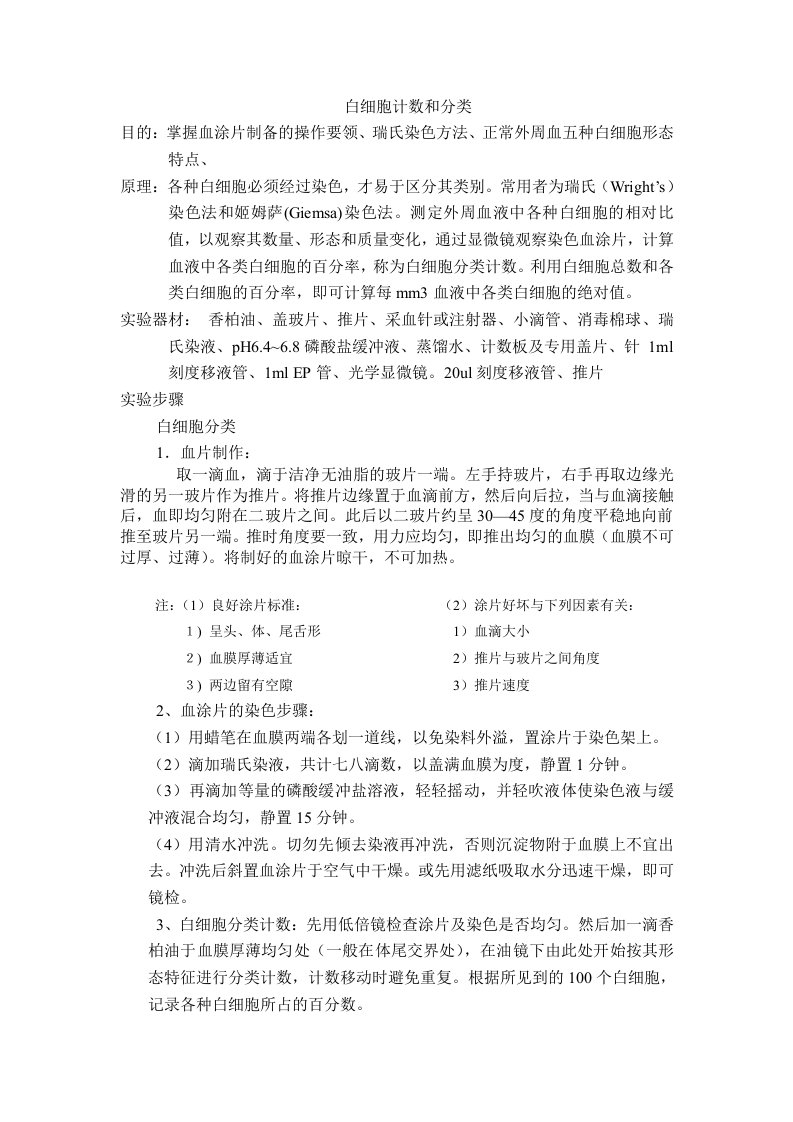 白细胞计数实验报告