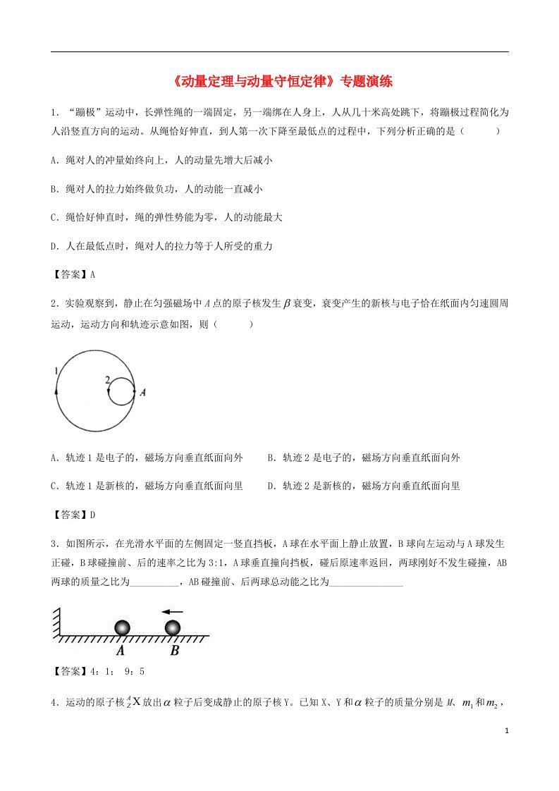 高考物理总复习《动量定理与动量守恒定律》专题演练