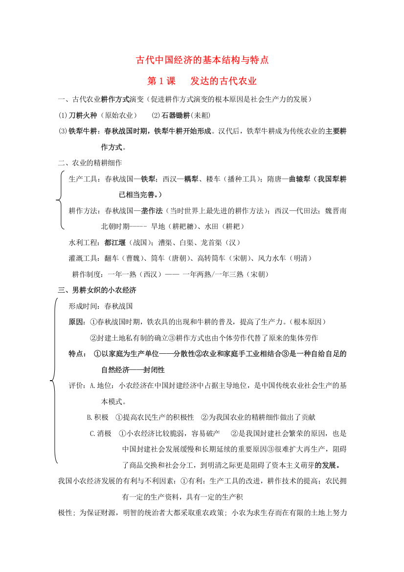 2012年高一历史学案：专题一