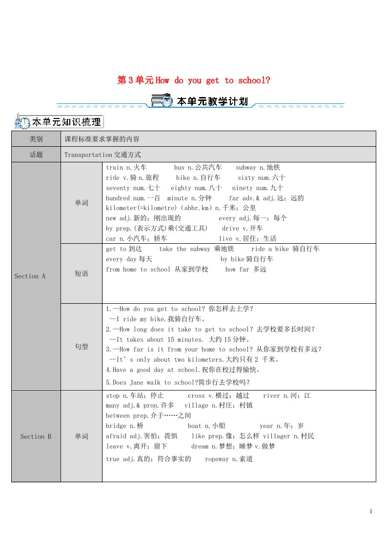 2023七年级英语下册Unit3HowdoyougettoschoolSectionA第1课时1a_2e教案新版人教新目标版