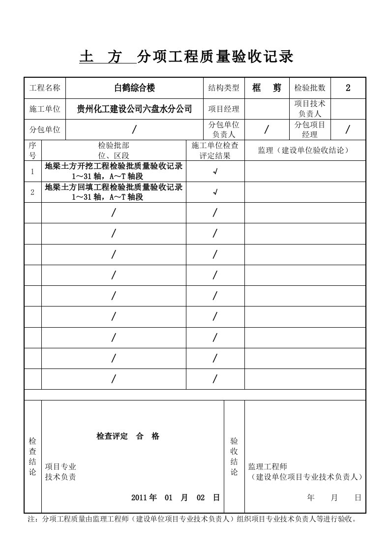 分部分项工程质量验收记录