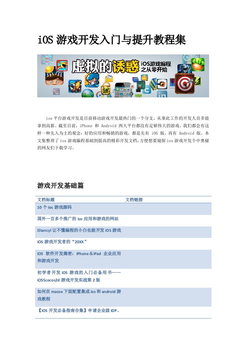 iOS游戏开发入门与提升教程集