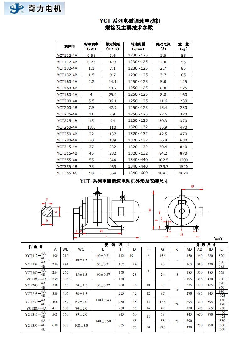 YCT调速电机型号及安装尺寸.pdf